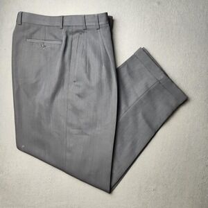 Zanella Dress Pants Mens 36x32 Gray Dress Slacks Cuffed Trousers Double Pleated